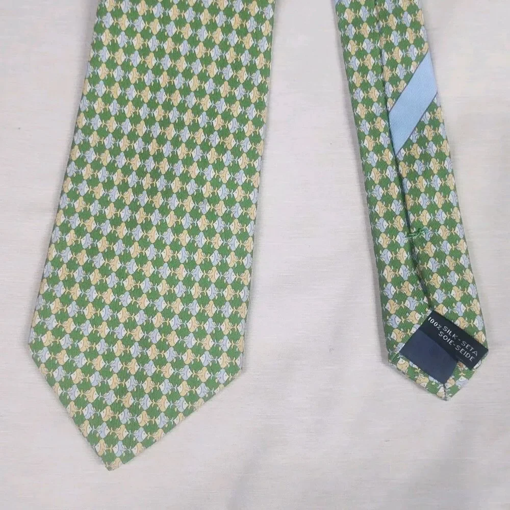 Salvatore Ferragamo Mens Tie Green/Yellow White  100% Silk Made in Italy